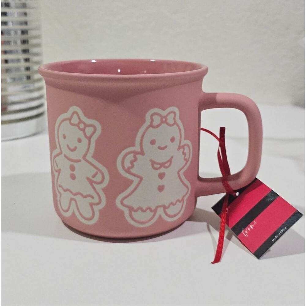 Pink Gingerbread Stoneware Mug Holiday Coffee Cup Christmas Gift